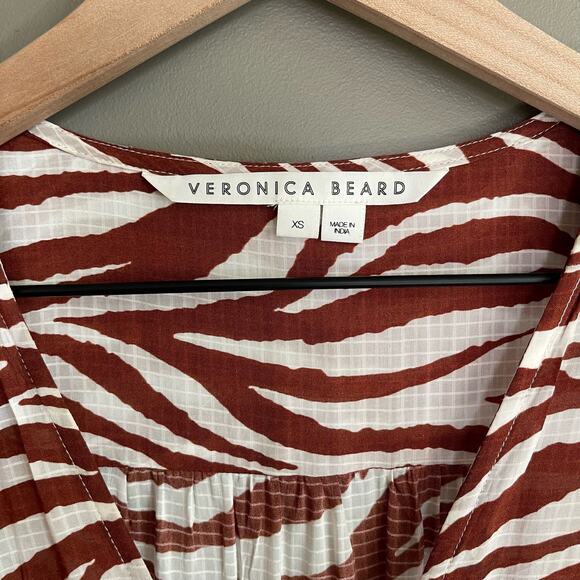 Veronica Beard Mallory Dress Rust Zebra Print Size XS Brown White Tassels Flowy‎ - Picture 16 of 16